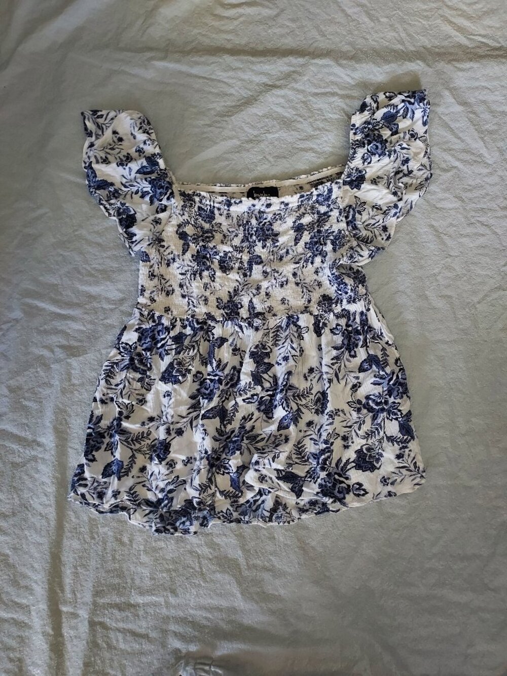 Blue and White Short Sleeve Top